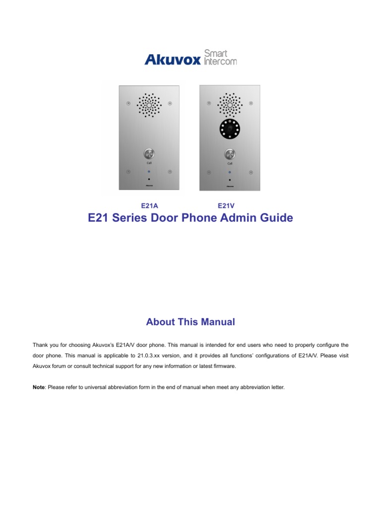 Akuvox E21 Series Door Phone Admin Guide V3 Pdf Session Initiation