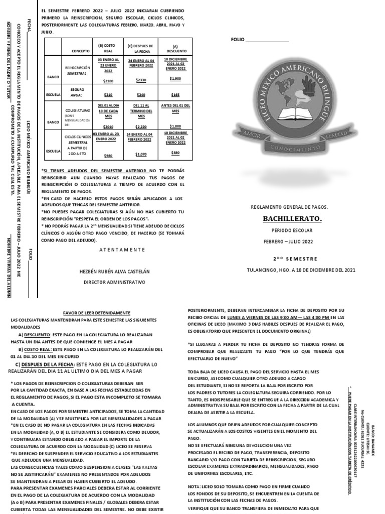 Reglamento de Pagos Feb-Jul 2022 | PDF