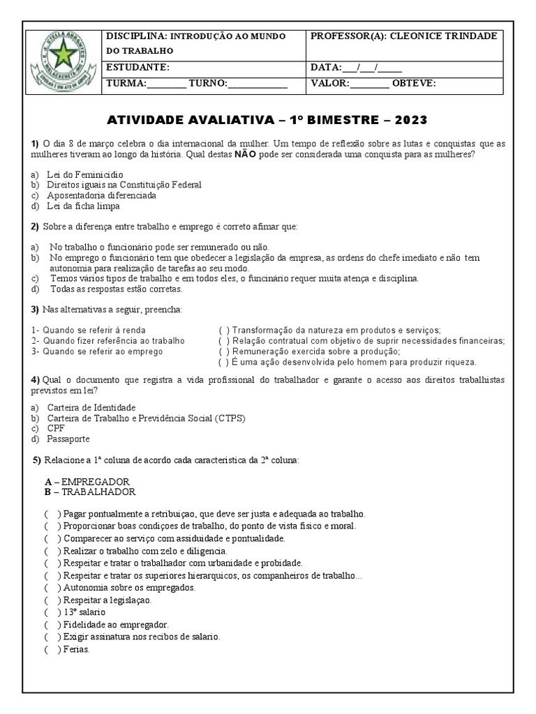 Atividade Avaliativa Projeto De Vida Pdf
