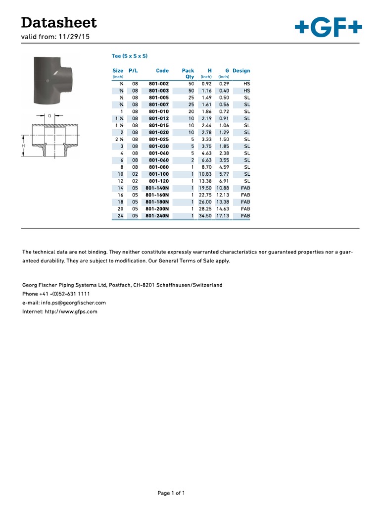 Especificaciones Tee PVC Sch80 Fischer PDF