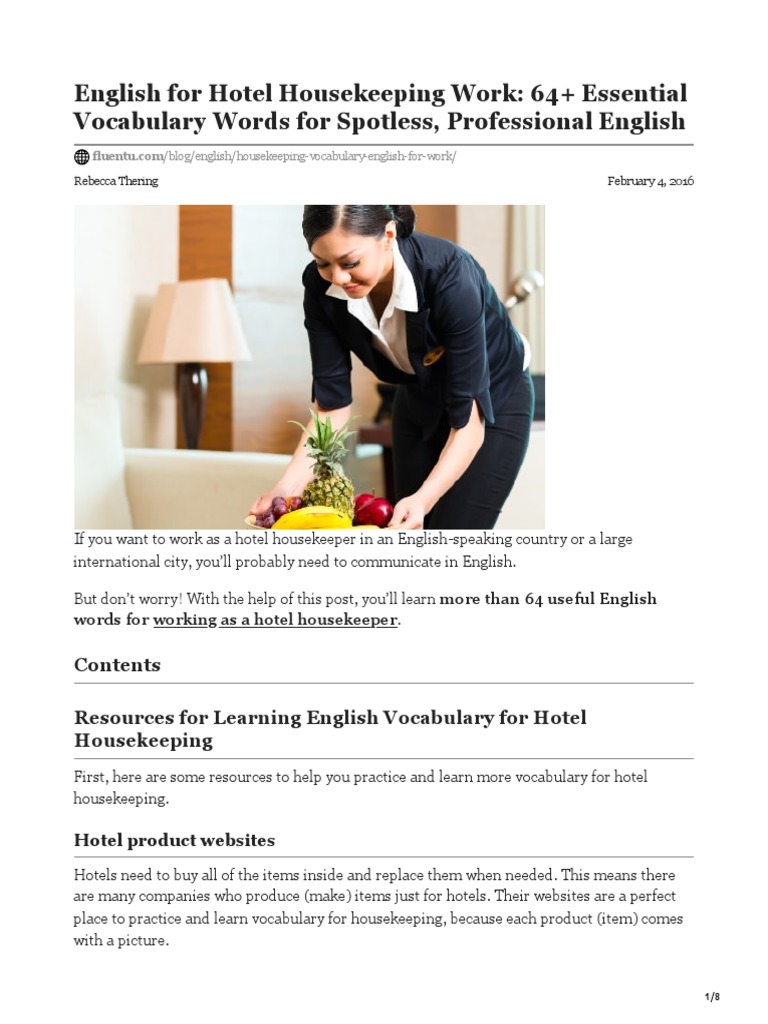 Housekeeping Vocabulary English For Work PDF PDF