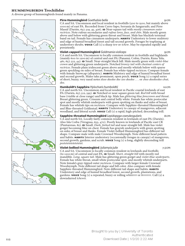 Hummingbirds of Panama: Species Guide | PDF | Ornithology | Birds Of ...