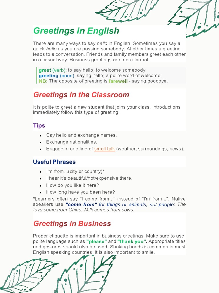 Common English Greetings Explained | PDF | Human Communication