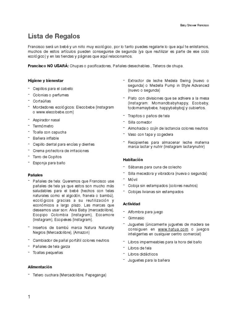 Lista de Regalos Baby Shower PDF PDF