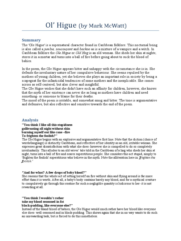 Ole Higue: Folklore and Poem Analysis | PDF