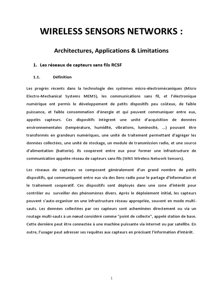 Réseaux de Capteurs Sans Fils RCSF | PDF
