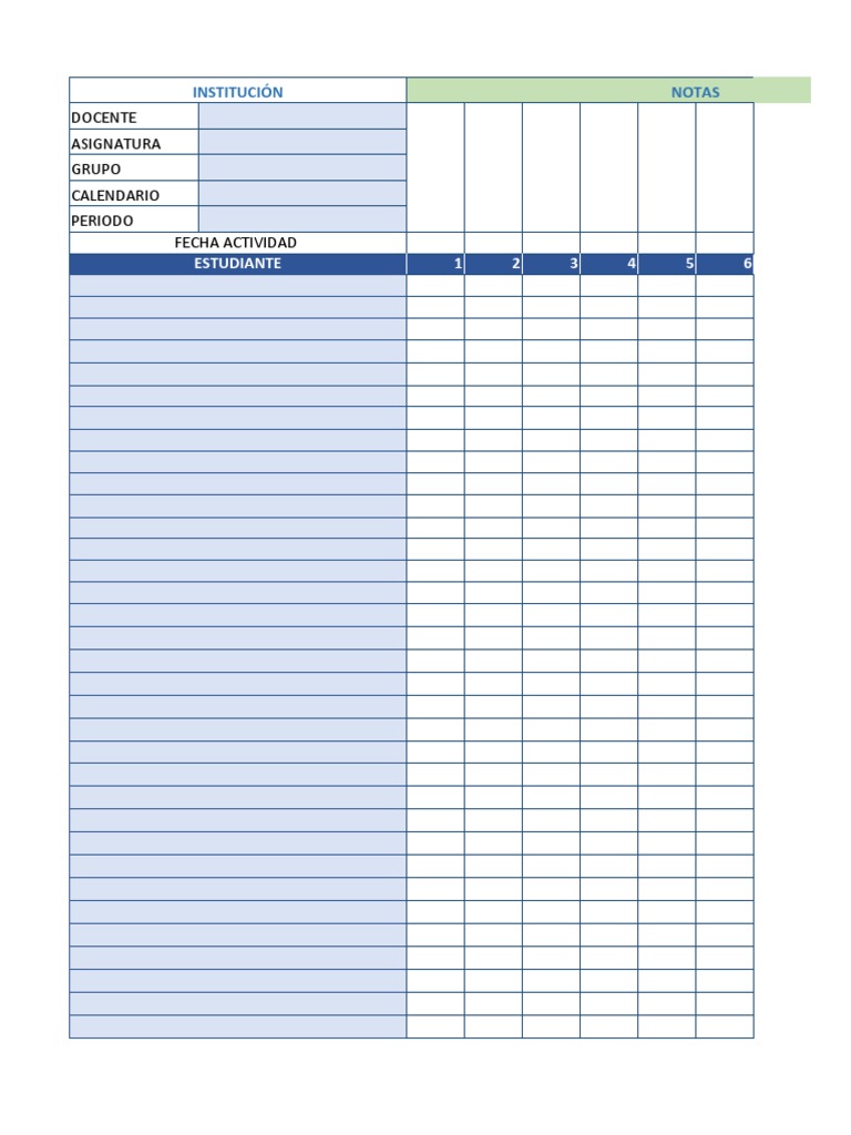 Formato Para Notas De Estudiantes De Escuela
