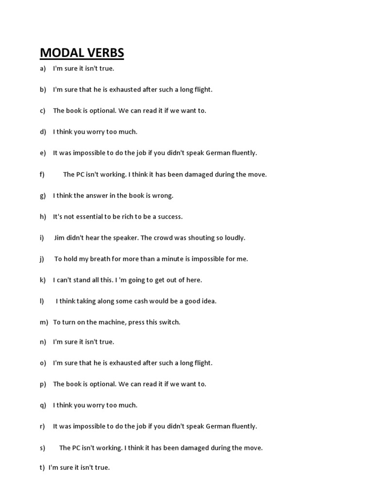 Modal Verbs Exercises and Answers | PDF