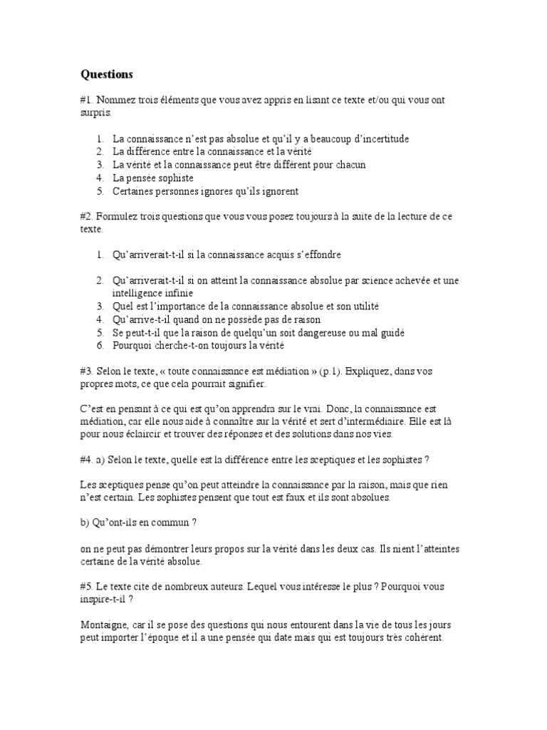 Questions | PDF | Sciences et mathématiques