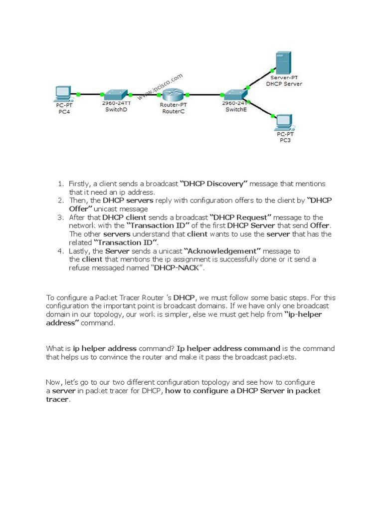 DHCP Configuration Steps in Packet Tracer | PDF | Business | Technology ...