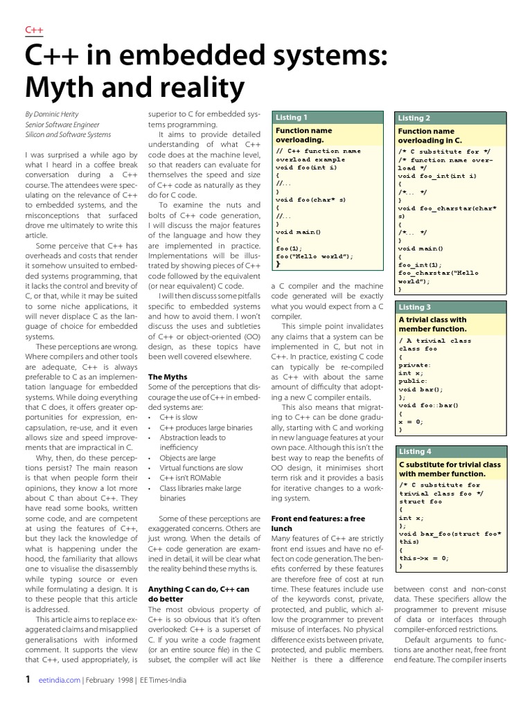 C++ in Embedded Systems - Myth and Reality | PDF