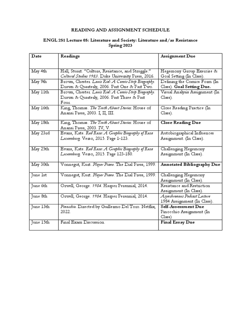 Course Schedule Michaels 251 PDF