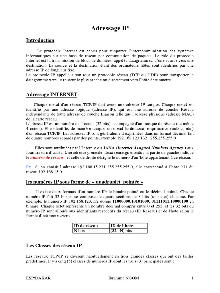 Comprendre l'adressage IP et ses classes | PDF