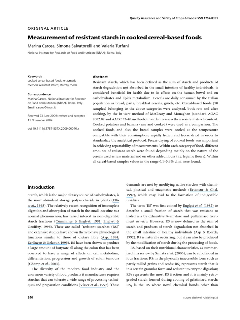 Measurement of Resistant Starch in Cooke | PDF | Starch | Pasta