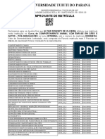 Universidade Tuiuti Do Paraná: Comprovante de Matrícula