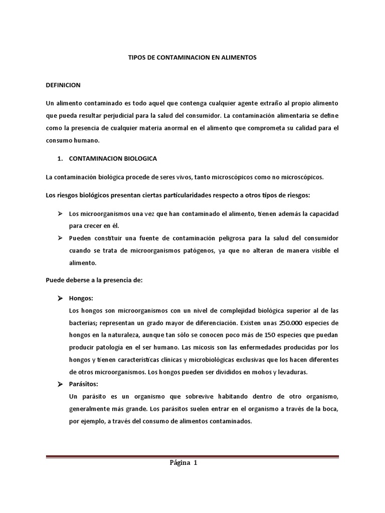 Tipos de Contaminación Alimentaria | PDF | Salud y bienestar | Ciencia ...