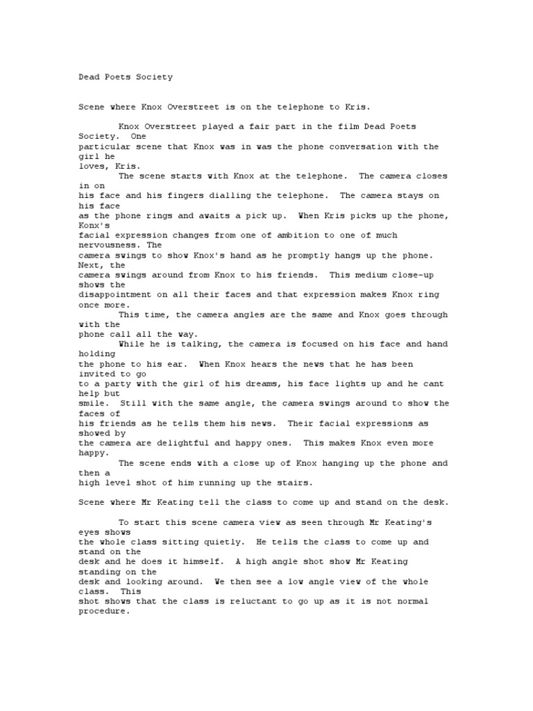 dead poets society essay Leisure