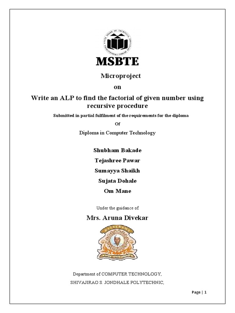 Factorial Microproject Recursive Procedure Pdf Central Processing