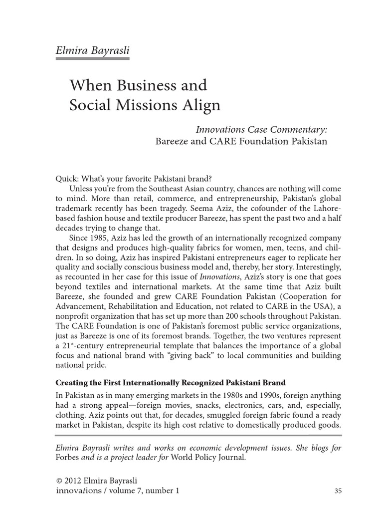 When Business and Social Mission Align Bareeze And CARE PDF