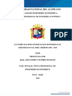 Factores Macroeconómicos Que Determinan El Desempleo en El Perú, Período 2001 - 2018