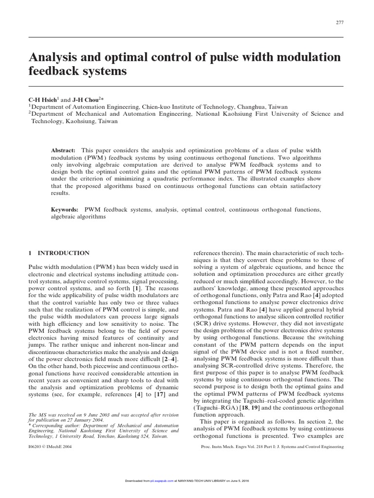 Analysis and Optimal Control of Pulse Width Modulation PDF | PDF ...