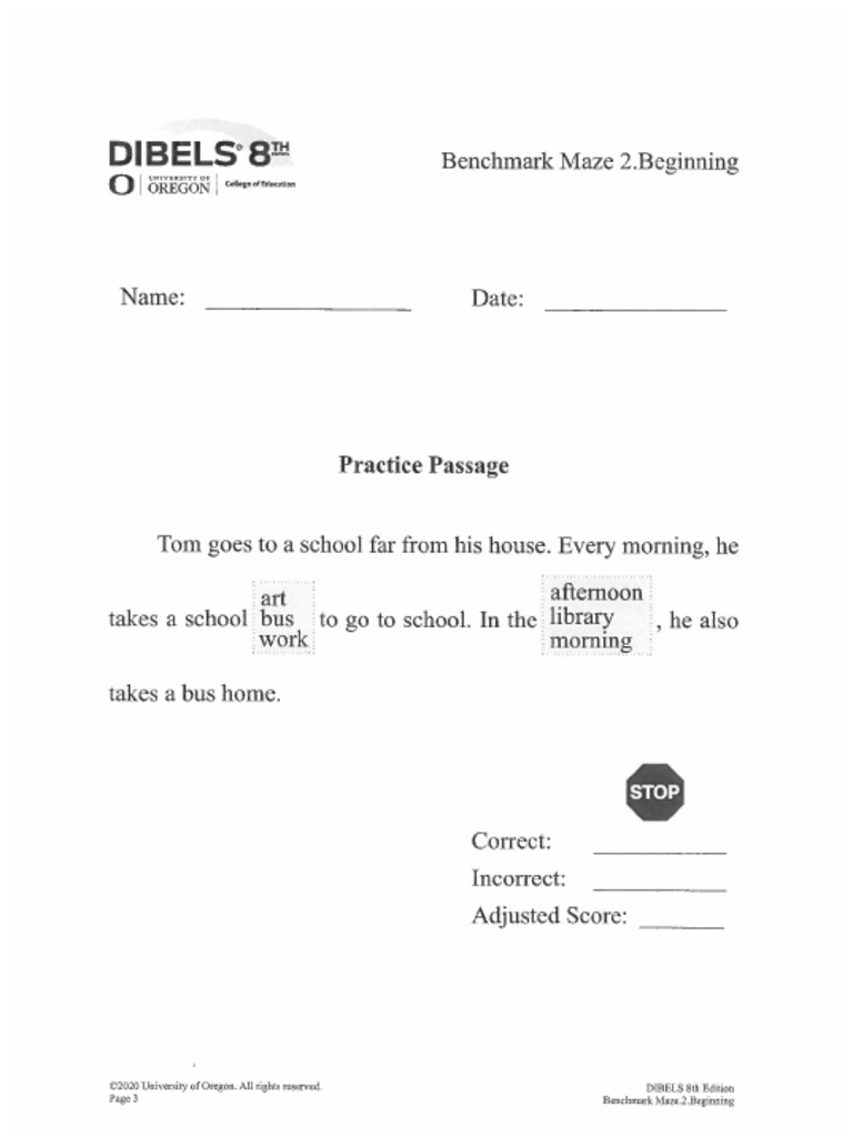DIBELS 8 P2 Maze student copy PDF