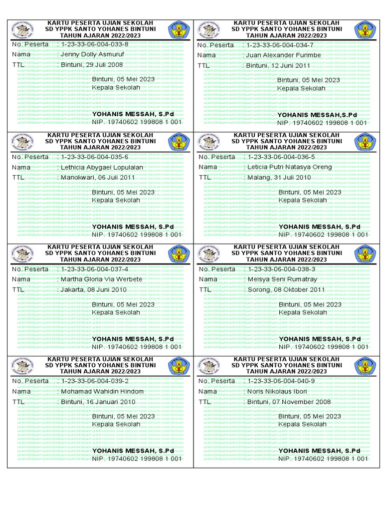 Kartu peserta ujian sekolah pdf