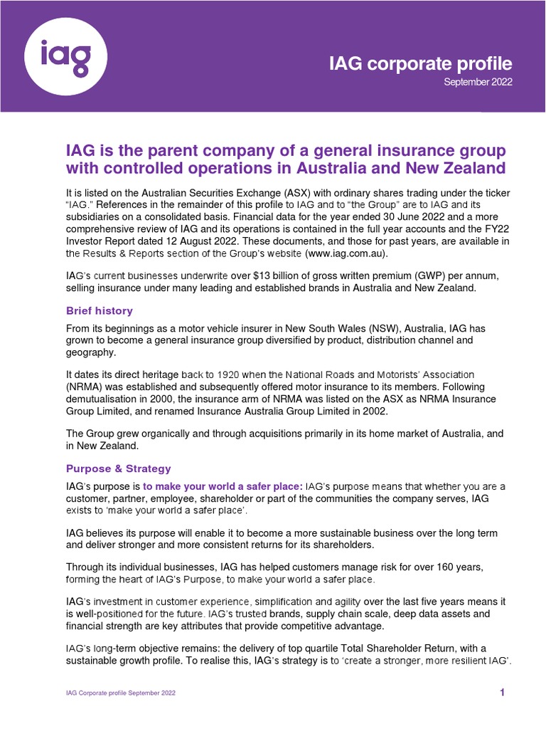 02 IAG Corporate Profile September 2022 | PDF | Reinsurance | Capital ...