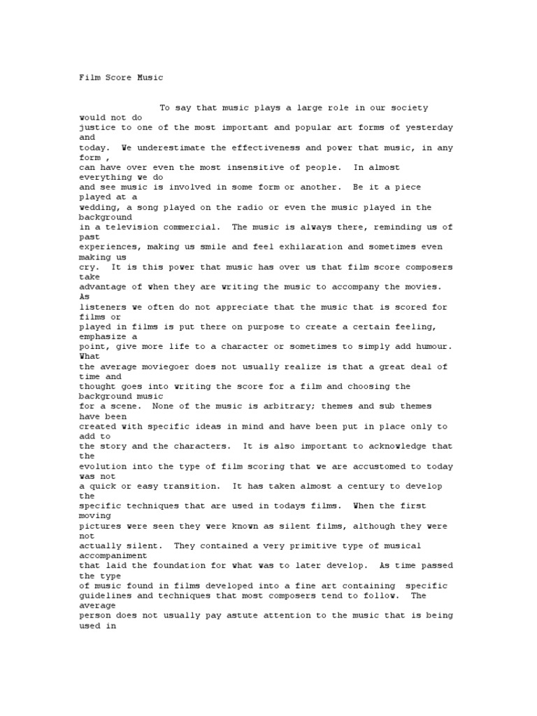 Film Score Music Essay PDF Film Score Entertainment