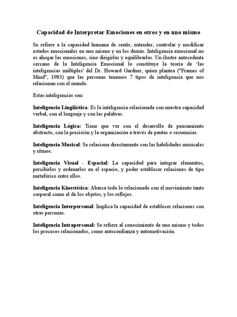 Capacidad de Interpretar Emociones en otros y en uno mismo | PDF