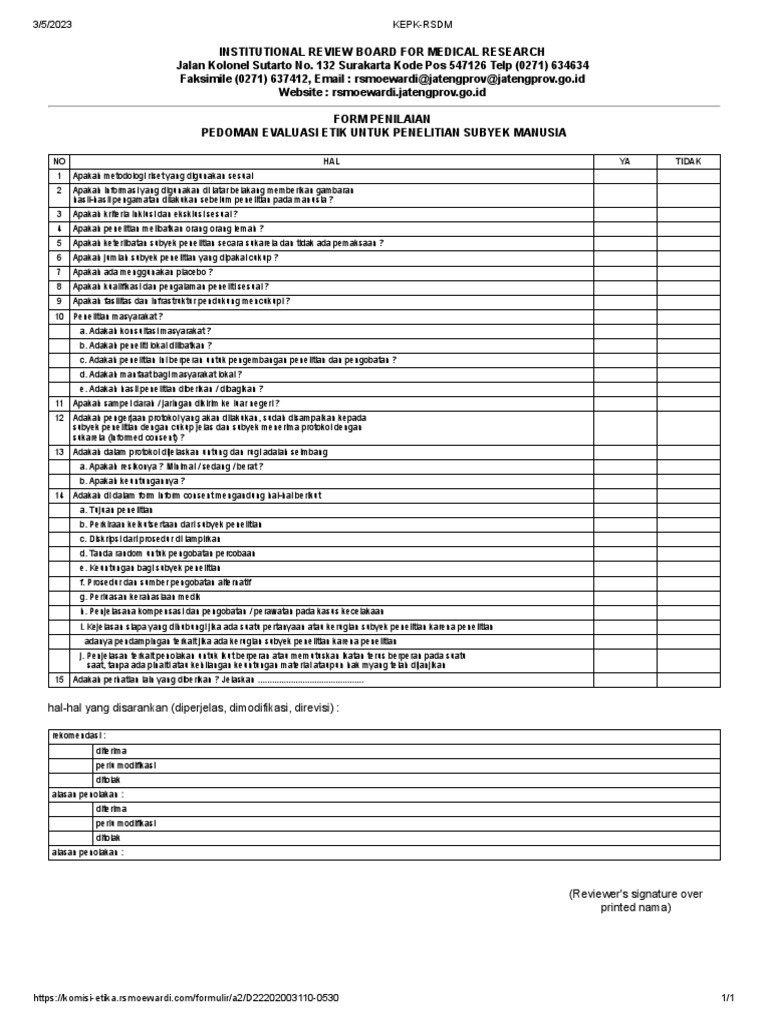 Penilaian Etik Penelitian Manusia RSMO | PDF
