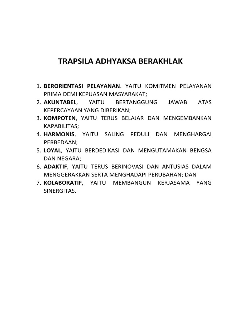 Trapsila Adhyaksa Berakhlak: Prinsip Utama | PDF | Karier ...