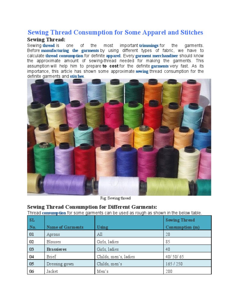 Sewing Thread Usage for Apparel & Stitches | PDF
