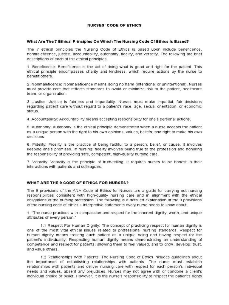 Nurses Code of Ethics PDF Nursing Health Care