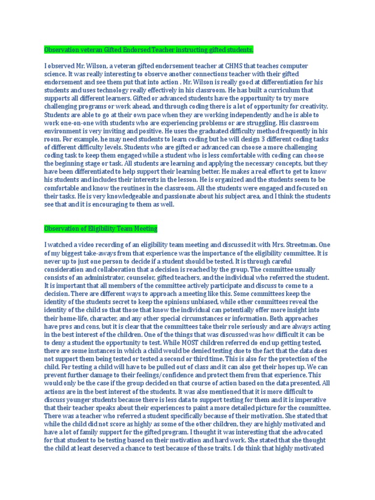 Observation Experiences Pdf Teachers Classroom