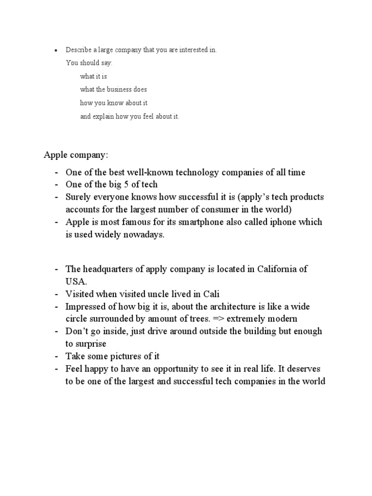 Describe a large company that you are interested in pdf