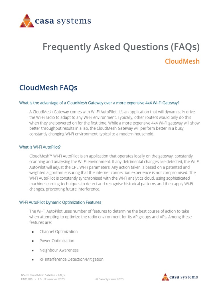CloudMesh NF18MESH and NS-01 FAQs | PDF | Wi Fi | Network Topology