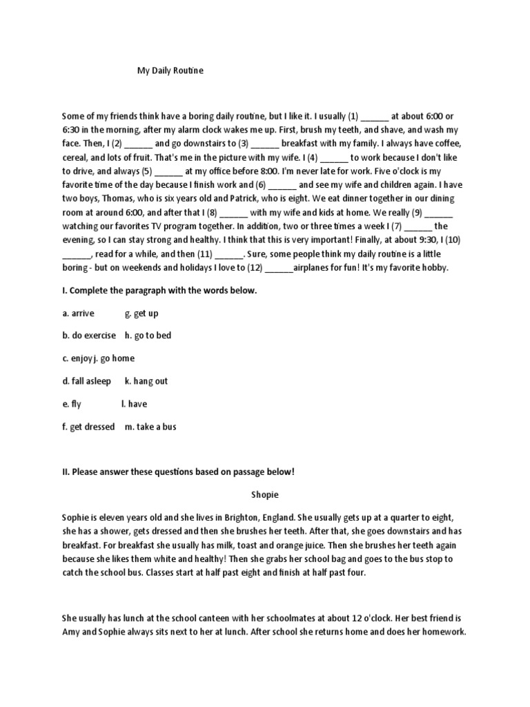 Daily Routine and Activities Examples | PDF | Workweek And Weekend