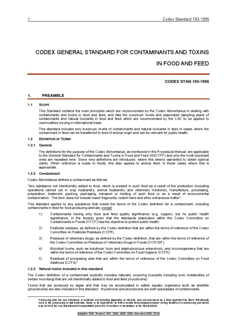 Codex Standard for Food Contaminants | PDF | Risk Assessment | Foods
