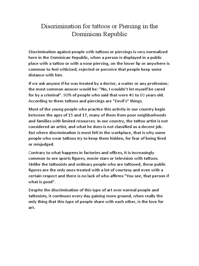 Discrimination For Tattoos or Piercing in The Dominican Republic | PDF