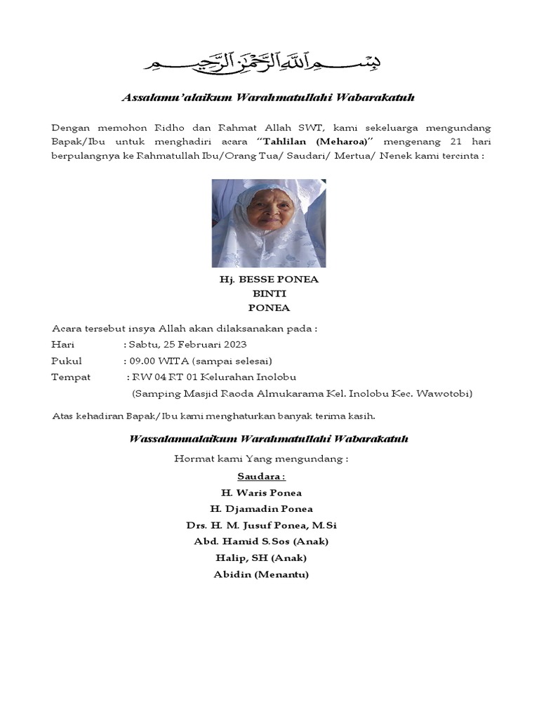 UNDANGAN TAHLILAN.docx | PDF