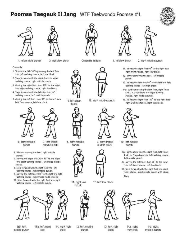 Poomse1 Taegeuk Il Jang Pdf Taekwondo Korean Martial Arts