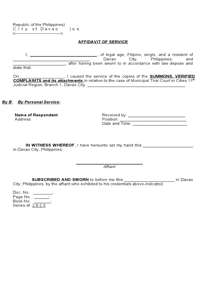 Affidavit of Service Sample | PDF