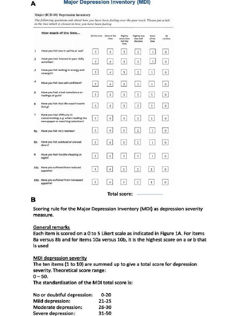 Major Depression Inventory (MDI) | PDF