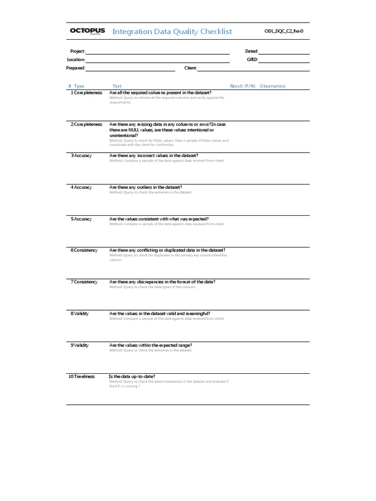 Data Quality Checklist - V3 | PDF | Data Quality | Accuracy And Precision
