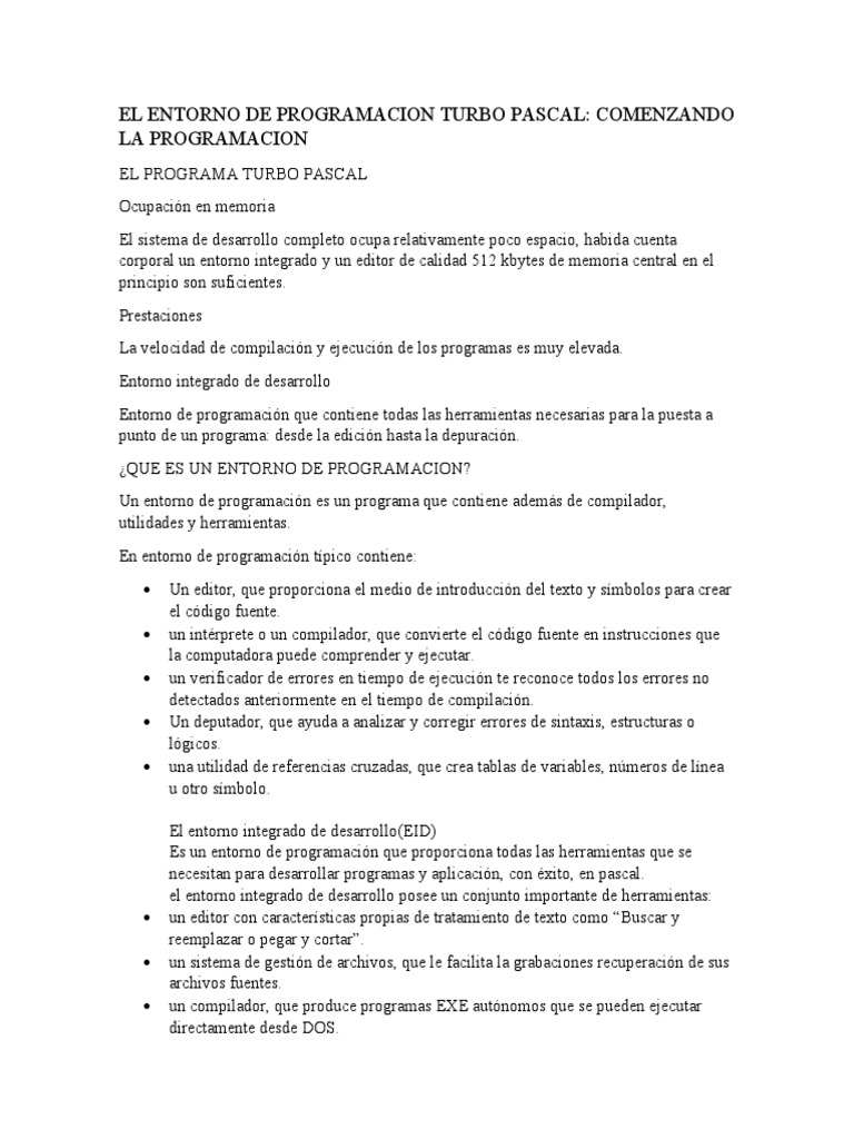 El Entorno de Programacion Turbo Pascal | PDF | Programación | Programa ...