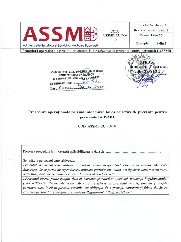 PO RU 10 Întocmirea Foilor Colective de Prezență PDF | PDF