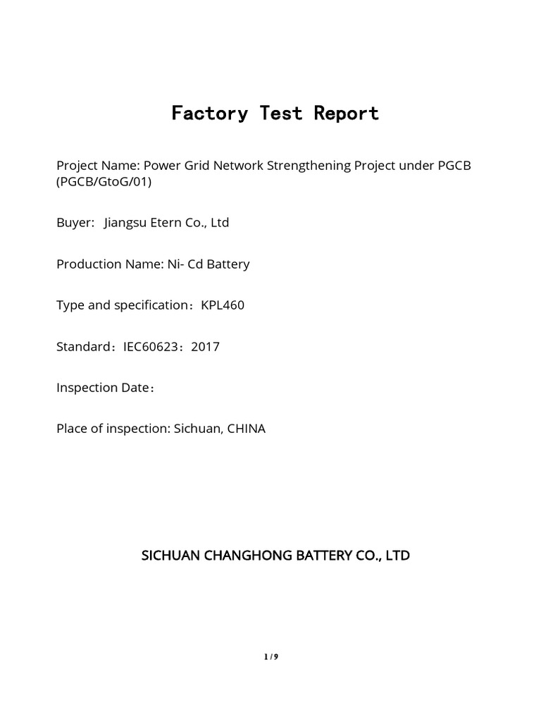 KPL460 Ni-Cd Battery Test Report | PDF