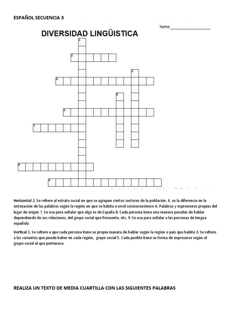 Crusigrama Diversidad Lingüística | PDF