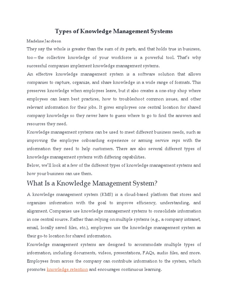 Types Of Knowledge Management Pdf